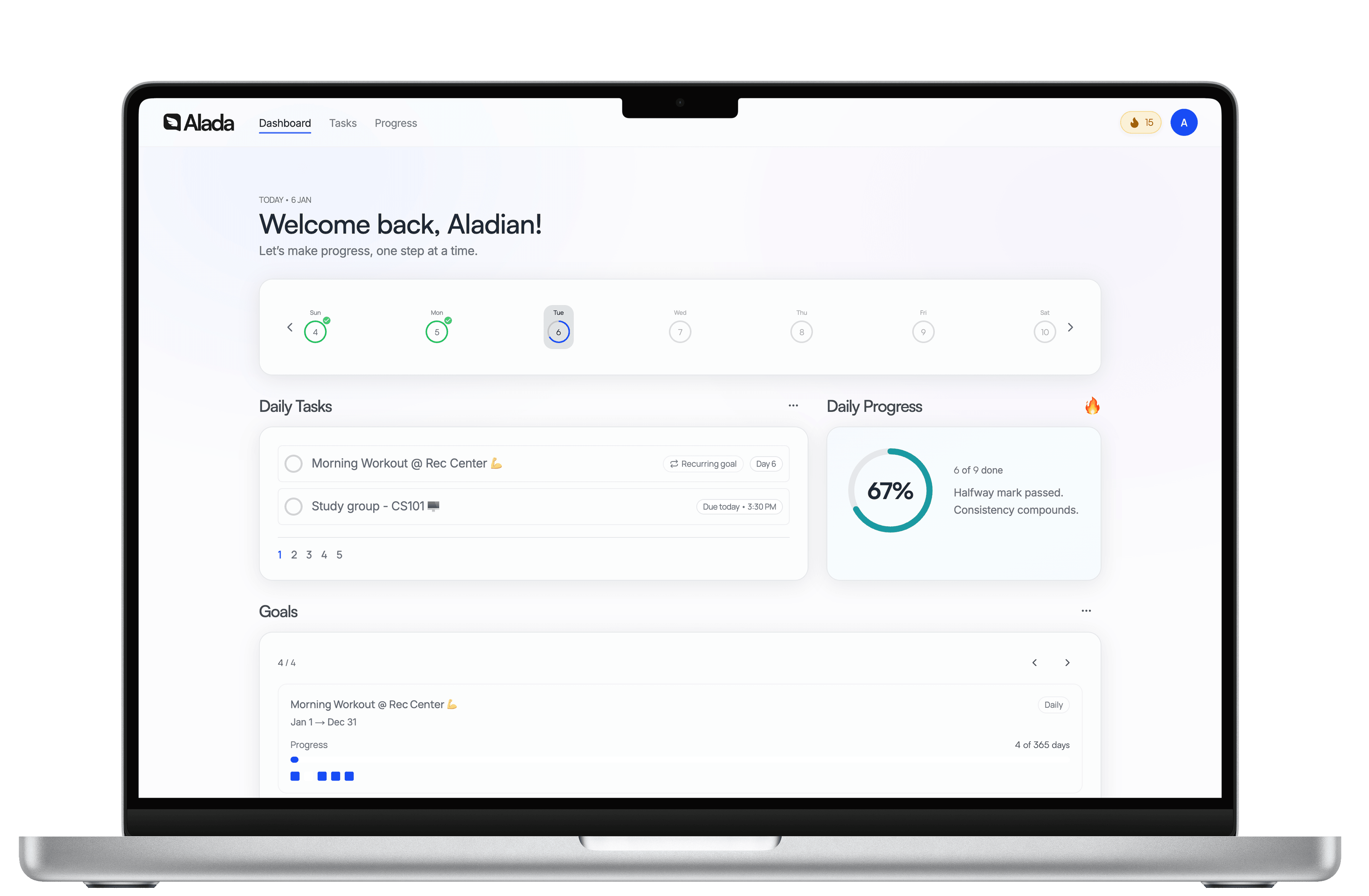 Dashboard interface showing streamlined productivity tools