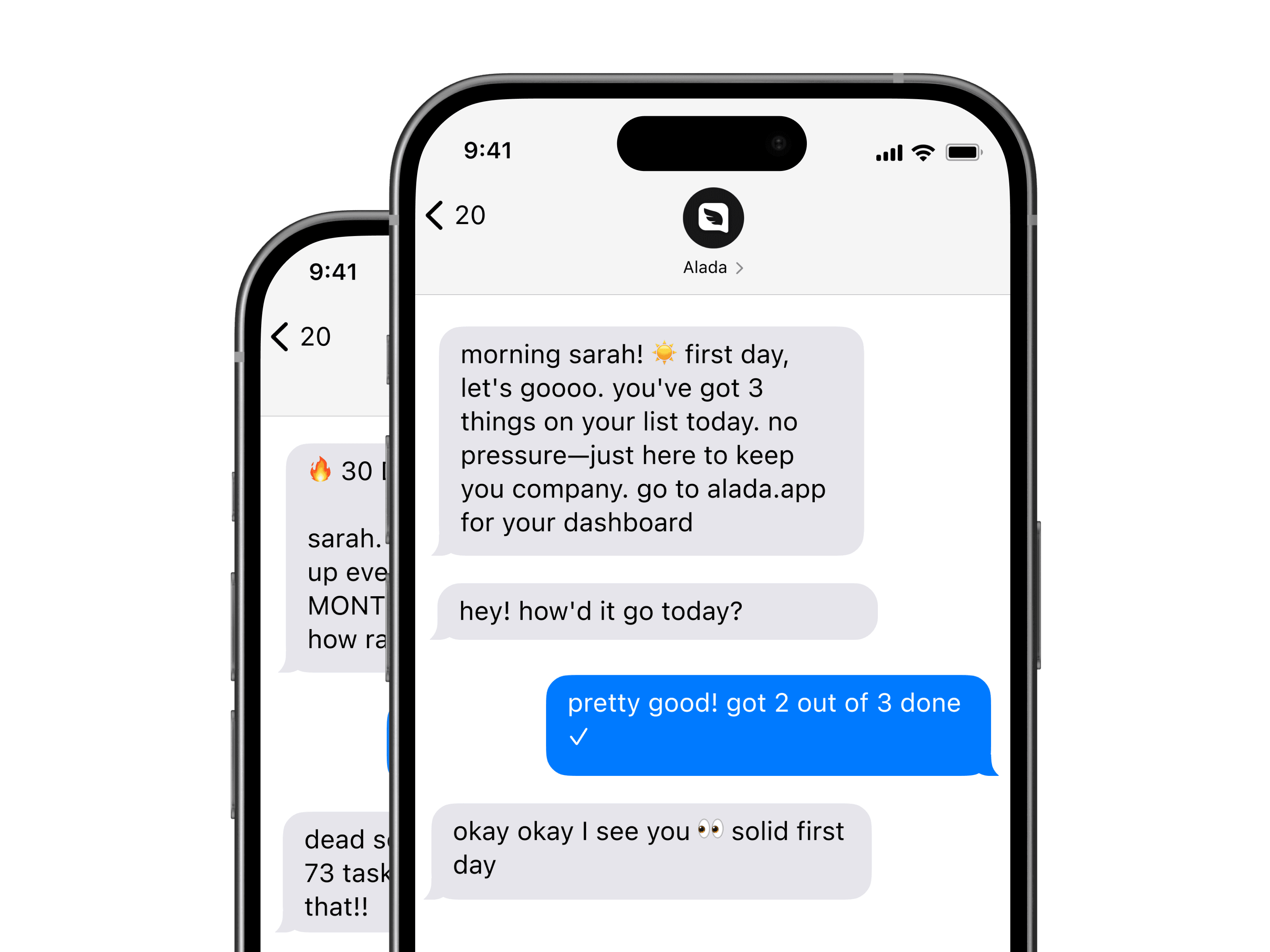 SMS nudges showing daily check-ins