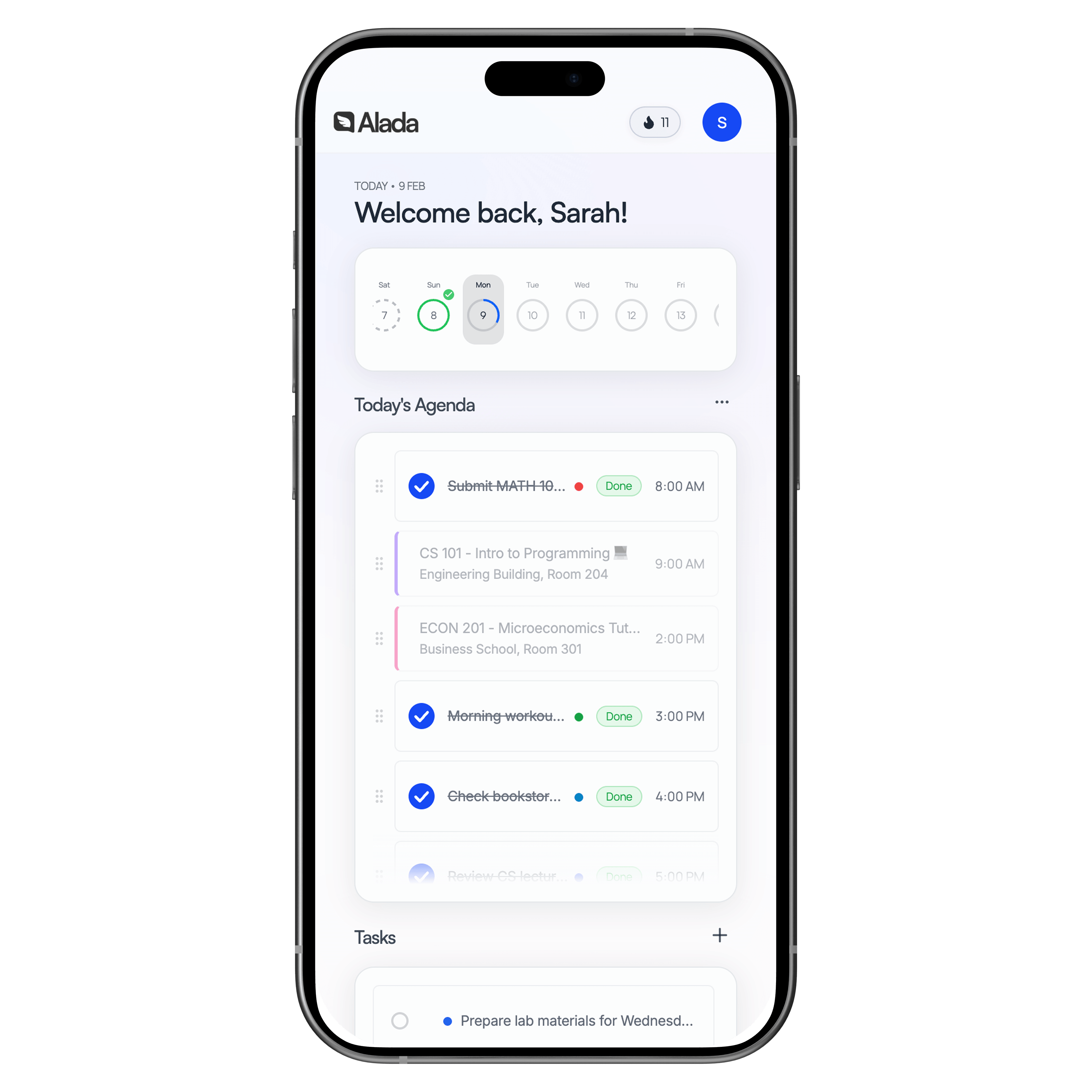 Alada Dashboard mobile view
